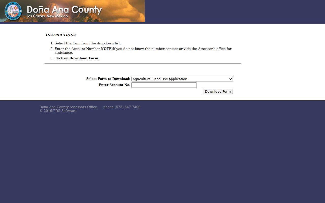 Doña Ana County neighbors Assessor account form